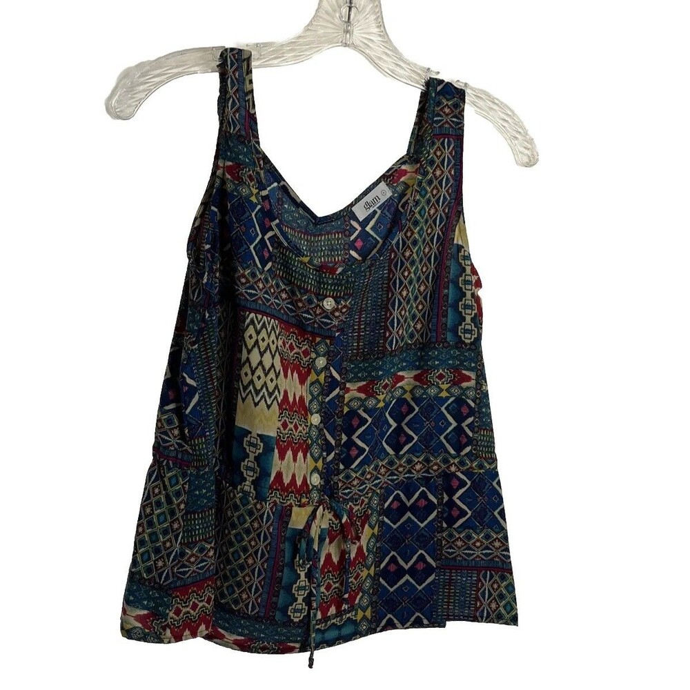Glam Multicolor Geometric Women’s Tank Top Blouse Size S Aztec Western Cowgirl